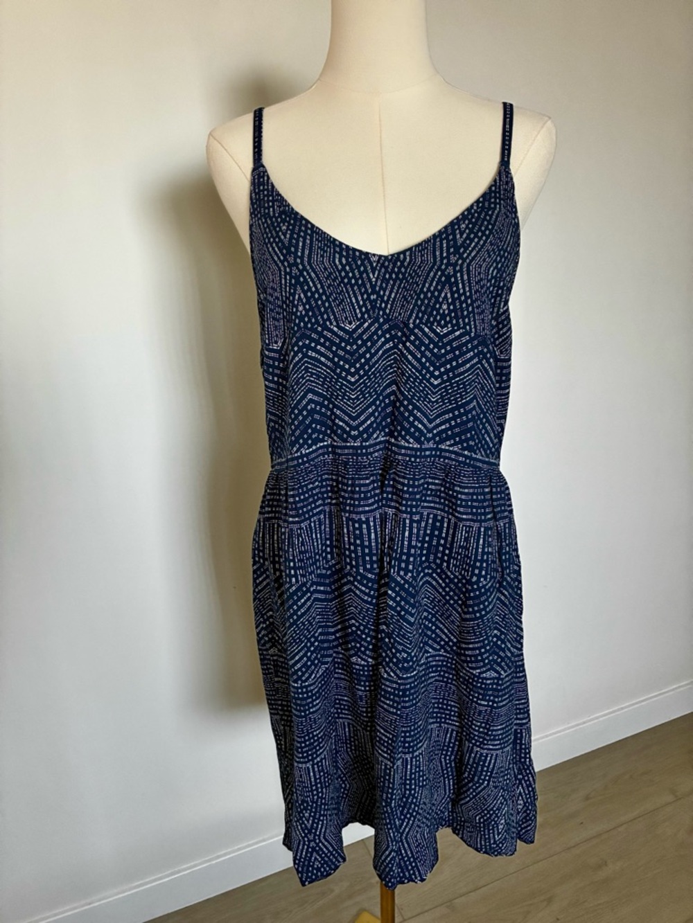 RVCA Navy Printed Spaghetti Strap Mini Dress